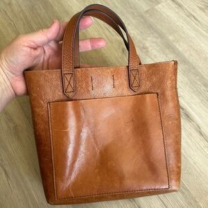 Madewell Mini Leather Transport Tote Bag with Crossbody Strap English Saddle